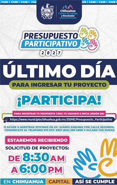 ÚLTIMO DÍA PARA REGISTRAR PROYECTOS EN EL PRESUPUESTO PARTICIPATIVO 2027