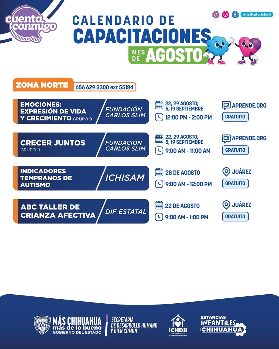 PRESENTA ICHDII CALENDARIO DE CAPACITACIONES PARA ESTANCIAS INFANTILES DURANTE AGOSTO