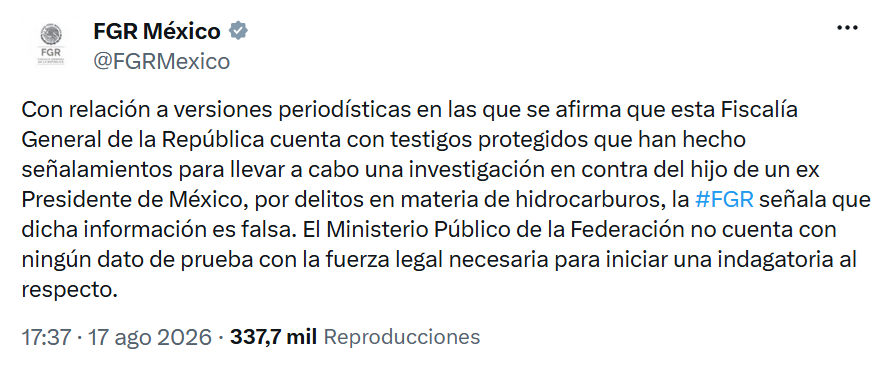 FGR NIEGA TENER TESTIGOS PROTEGIDOS CONTRA ‘ANDY’ LÓPEZ BELTRÁN