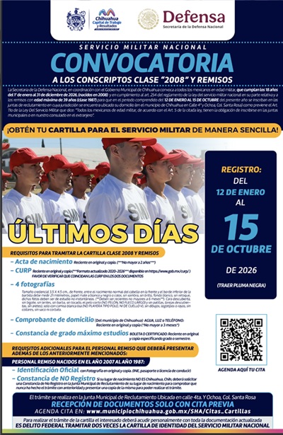 RECUERDA MUNICIPIO A JÓVENES DE LA CLASE 2008 Y REMISOS TRAMITAR SU CARTILLA DEL SERVICIO MILITAR NACIONAL
