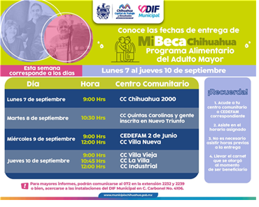 CONOCE LAS FECHAS DE ENTREGA DEL PROGRAMA ALIMENTARIO MI BECA CHIHUAHUA PARA PERSONAS ADULTAS MAYORES