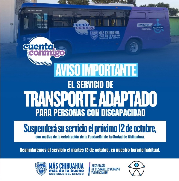 SUSPENDERÁN ESTE LUNES EL SERVICIO DE TRANSPORTE ADAPTADO