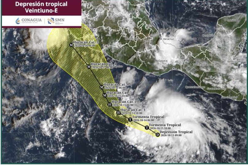 ESTE MARTES 13 DE OCTUBRE SURGIÓ UNA NUEVA DEPRESIÓN TROPICAL EN EL OCÉANO PACÍFICO.