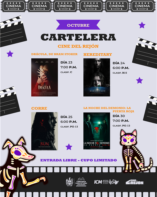 INVITA GOBIERNO MUNICIPAL A DISFRUTAR DE LA CARTELERA DE OCTUBRE DEL CINE DEL REJÓN