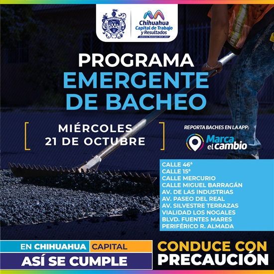 DIEZ ZONAS TENDRÁN BACHEO ESTE MIÉRCOLES 21 DE OCTUBRE: MUNICIPIO
