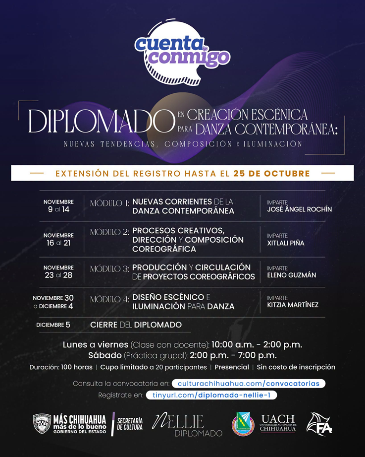 ÚLTIMAS HORAS PARA REGISTRARTE EN EL DIPLOMADO EN CREACIÓN ESCÉNICA PARA DANZA CONTEMPORÁNEA