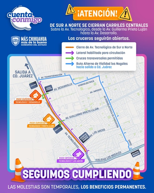 ANUNCIA SCOP CIERRE DE CARRILES CENTRALES EN AVE. TECNOLOÓGICO POR CONSTRUCCIÓN DE PASOS A DESNIVEL
