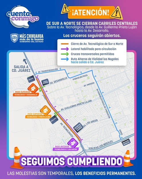 ANUNCIA SCOP CIERRE DE CARRILES CENTRALES EN AVE. TECNOLOÓGICO POR CONSTRUCCIÓN DE PASOS A DESNIVEL