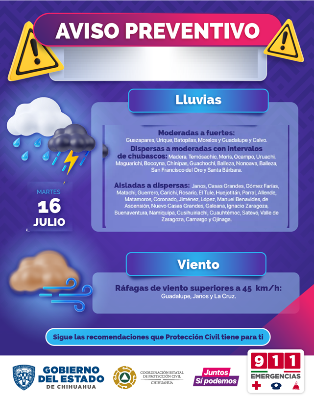 PARA ESTE MARTES PREDOMINARÁ LA PRESENCIA DE VIENTOS, QUE PODRÍAN ALCANZAR LOS 45 KILÓMETROS POR HORA (KM/H) EN JANOS Y ASCENSIÓN.