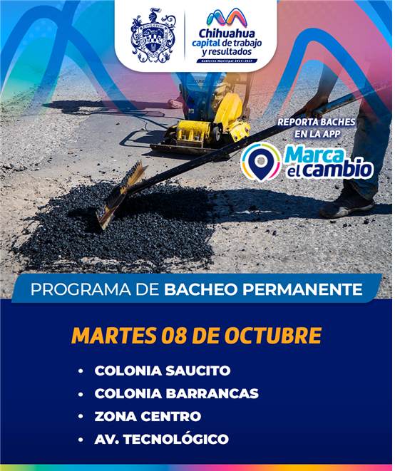 ESTAS ZONAS TENDRÁN BACHEO ESTE MARTES 8 DE OCTUBRE: MUNICIPIO