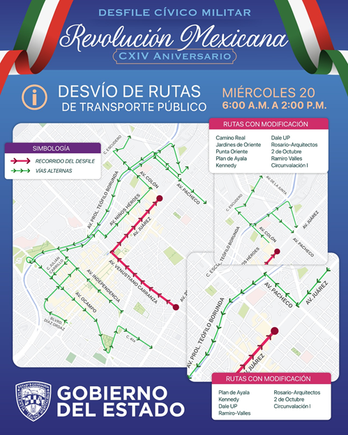 CONOCE EL CAMBIO DE RUTAS DE CAMIONES POR DESFILE DEL 20 DE NOVIEMBRE