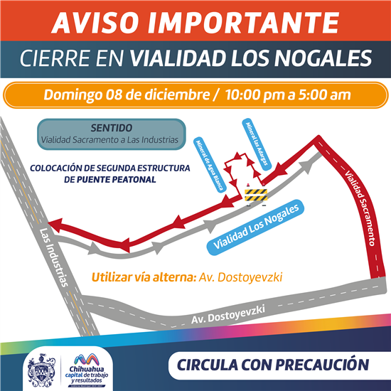 ANUNCIA MUNICIPIO CIERRE DE VIALIDAD LOS NOGALES ESTE DOMINGO 8 DE DICIEMBRE