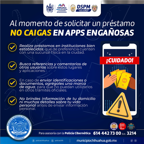 EVITA CAER EN APLICACIONES DE PRÉSTAMOS ENGAÑOSAS: POLICÍA CIBERNÉTICA DEL MUNICIPIO