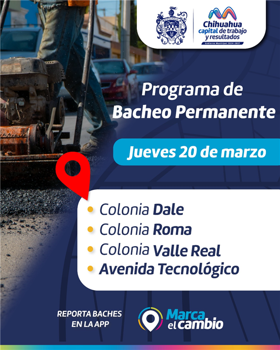 TRABAJARÁN CUADRILLA DE BACHEO DEL MUNICIPIO EN CUATRO COLONIAS Y AVENIDA TECNOLÓGICO