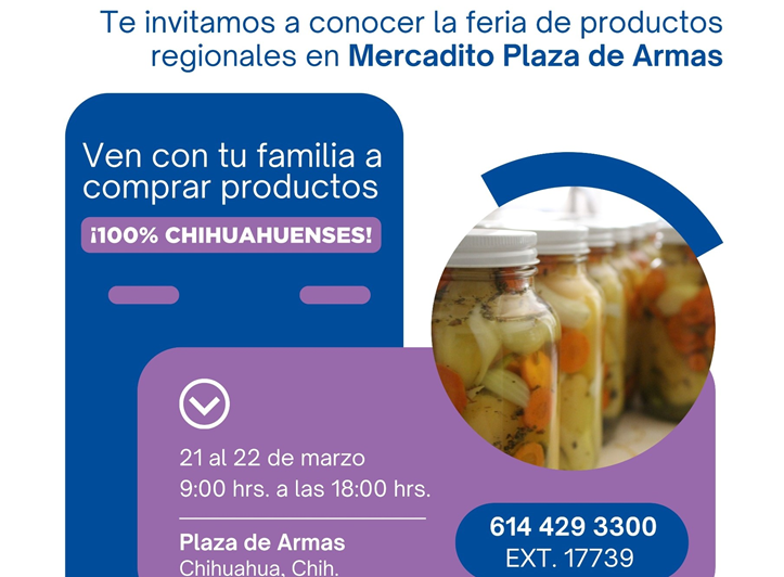 INVITA SECRETARÍA DE DESARROLLO RURAL INVITA A LA FERIA DE PRODUCTOS REGIONALES EN MERCADITO PLAZA DE ARMAS