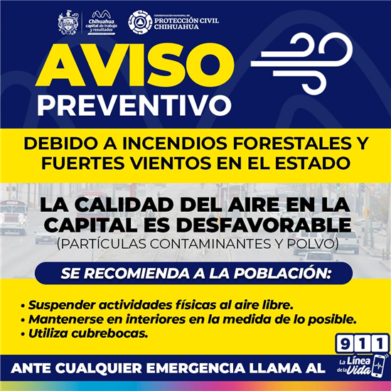 ALERTA PROTECCIÓN CIVIL MUNICIPAL POR MALA CALIDAD DE AIRE EN LA CIUDAD, TOMA PRECAUCIONES