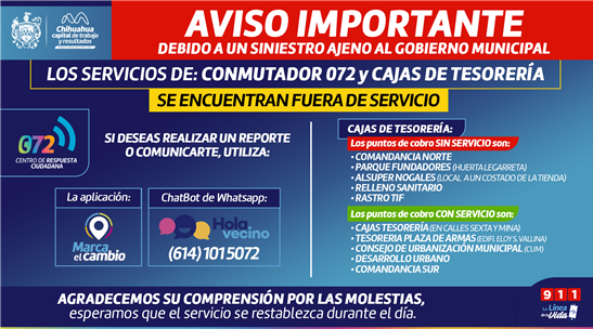 TRABAJA MUNICIPIO EN RESTAURAR SERVICIO DEL 072 Y ALGUNAS CAJAS DE COBRO QUE PRESENTAN PROBLEMAS