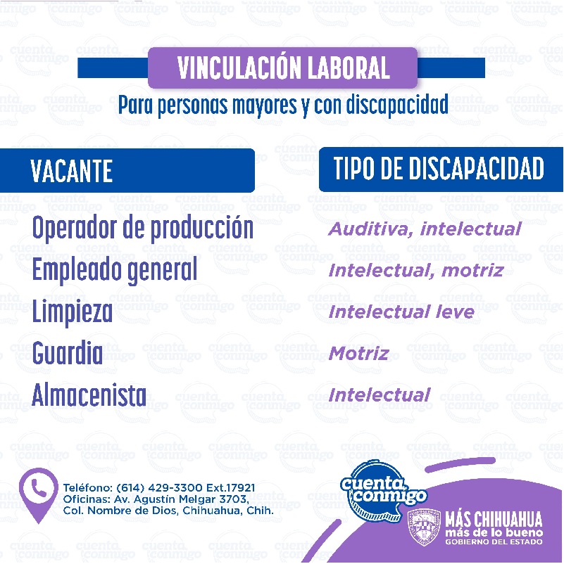 ANUNCIA DESARROLLO HUMANO NUEVAS VACANTES DE TRABAJO PARA PERSONAS CON DISCAPACIDAD