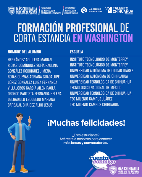 REALIZARÁN ESTUDIANTES CHIHUAHUENSES ESTANCIA PROFESIONAL EN WASHINGTON, D.C. CON APOYO DEL GOBIERNO DEL ESTADO