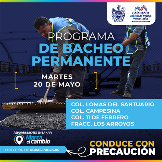 CONOCE DÓNDE INTERVENDRÁ MUNICIPIO CON BACHEO ESTE 20 DE MAYO