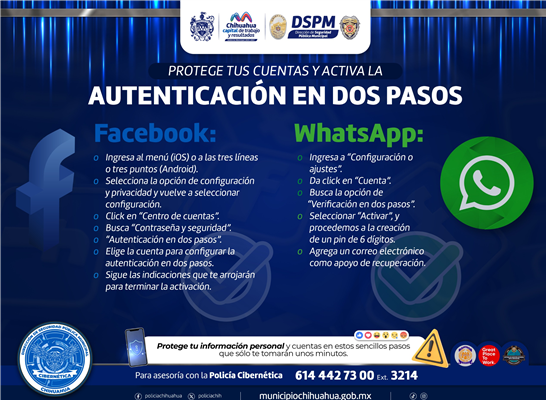 RECOMIENDA POLICÍA MUNICIPAL ACTIVAR VERIFICACIÓN EN DOS PASOS PARA EVITAR HACKEOS EN REDES SOCIALES