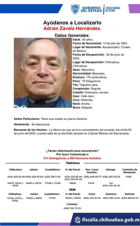 PIDEN AYUDA PARA LOCALIZAR A ADRIÁN ZAVALA HERNÁNDEZ
