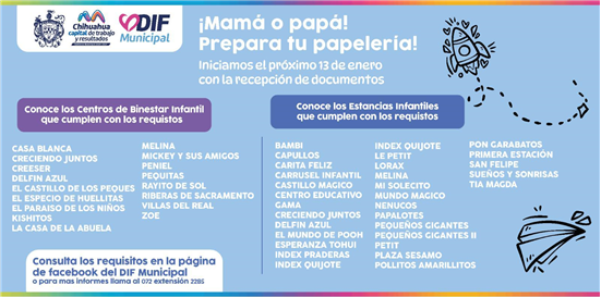 PUBLICA DIF MUNICIPAL LISTA DE CENTROS DE BIENESTAR INFANTIL Y ESTANCIAS INFANTILES QUE PARTICIPAN EN PROGRAMA DE BECAS