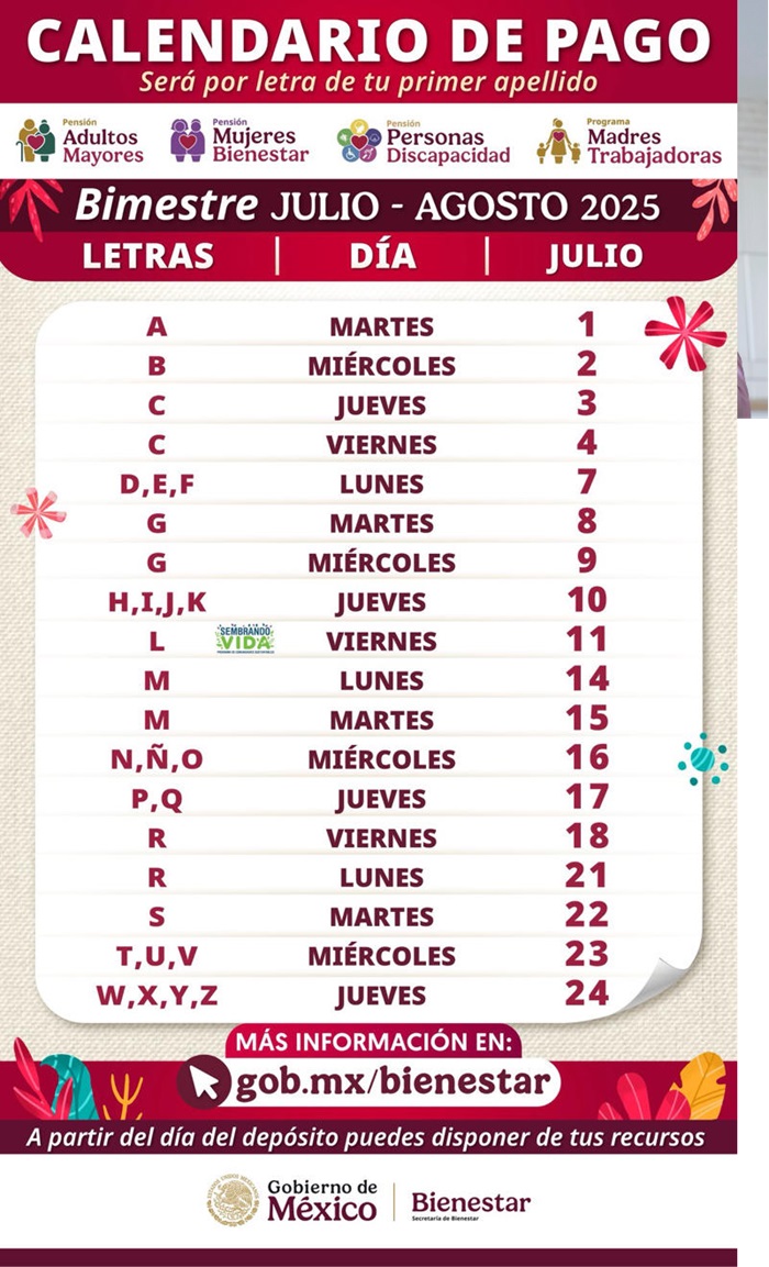 CALENDARIO DE PAGOS DEL  BIENESTAR