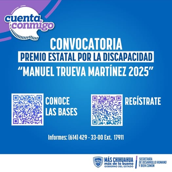 REITERA SDHYBC INVITACIÓN PARA PARTICIPAR EN EL PREMIO ESTATAL POR LA DISCAPACIDAD “MANUEL TRUEVA MARTÍNEZ 2025”