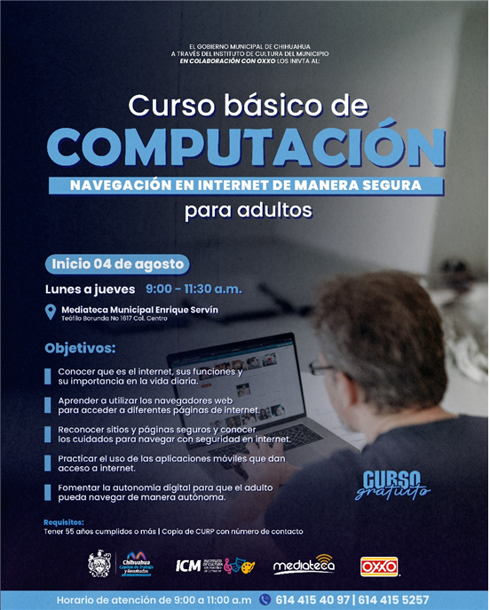INVITA MUNICIPIO A PERSONAS ADULTAS AL CURSO BÁSICO DE COMPUTACIÓN EN LA MEDIATECA MUNICIPAL