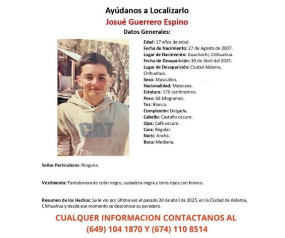 JOVEN CON REPORTE DE DESAPARICIÓN DESDE HACE 3 MESES EN ALDAMA, CHIHUAHUA, APARECE EN VIDEO