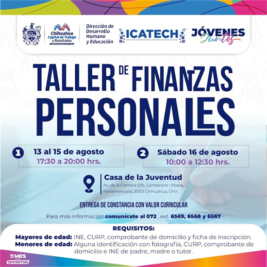 INVITA MUNICIPIO AL TALLER DE FINANZAS PERSONALES COMO PARTE DEL FESTIVAL JÓVENES JUNTOS