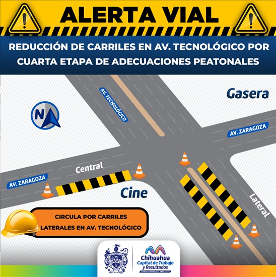 ALERTA VIAL  HABRÁ REDUCCIÓN DE CARRILES EN LA AVENIDA TECNOLÓGICO POR ADECUACIONES PEATONALES