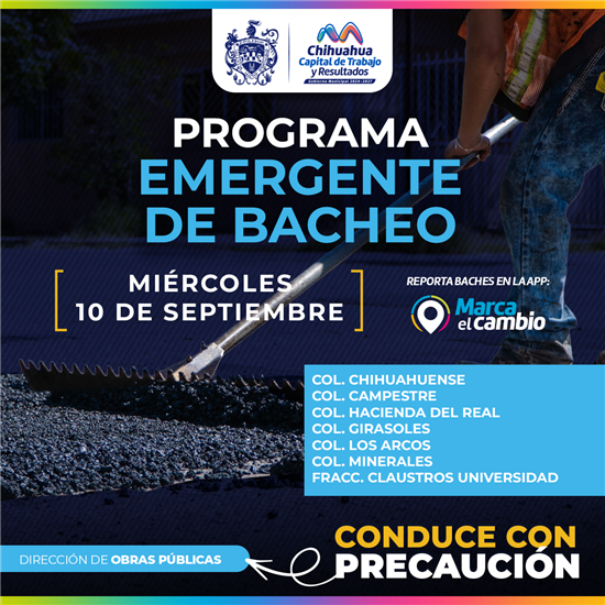 ESTARÁ PROGRAMA DE BACHEO DEL MUNICIPIO EN SIETE ZONAS ESTE 10 DE SEPTIEMBRE