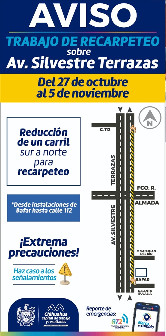 TRABAJARÁ MUNICIPIO EN RECARPETEO EN TRAMO DE LA AVENIDA SILVESTRE TERRAZAS-CARRETERA A CUAUHTÉMOC