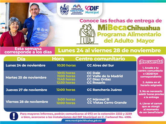 INFORMA DIF MUNICIPAL DÓNDE ACUDE POR TU APOYO PAAM DEL 24 AL 28 DE NOVIEMBRE