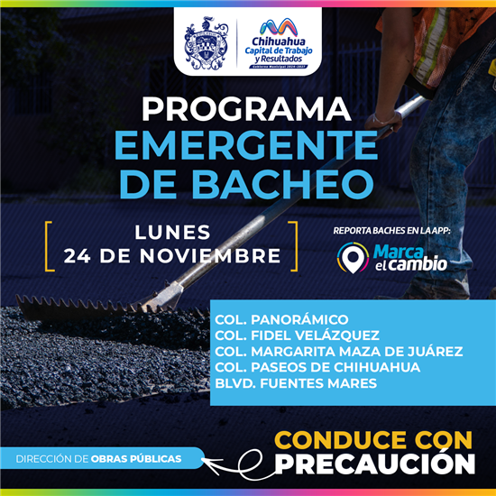 CINCO ZONAS TENDRÁN BACHEO ESTE 24 DE NOVIEMBRE: MUNICIPIO