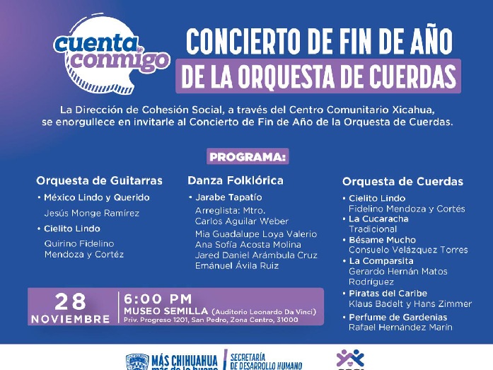 INVITA ESTADO AL CONCIERTO DE FIN DE AÑO DE LA ORQUESTA DE CUERDAS DEL CENTRO COMUNITARIO XICAHUA