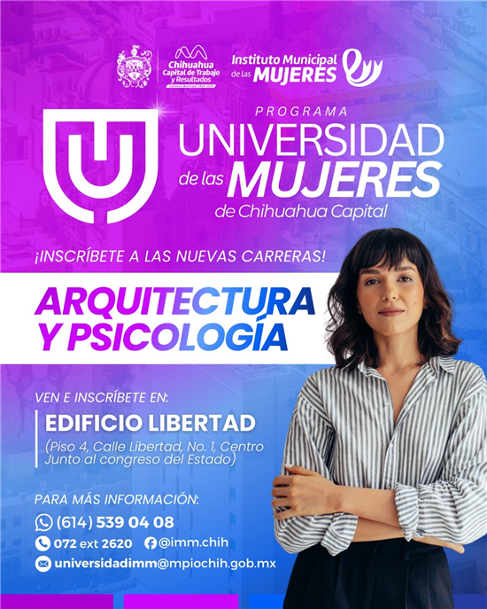 ABRE PROGRAMA UNIVERSIDAD DE LAS MUJERES DEL MUNICIPIO INSCRIPCIÓN PARA CARRERAS DE ARQUITECTURA Y PSICOLOGÍA