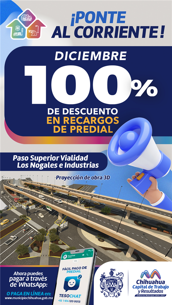 ¡PONTE AL CORRIENTE!, TIENES HASTA EL 29 DE DICIEMBRE PARA APROVECHAR DESCUENTO DEL 100% EN RECARGOS DEL PREDIAL