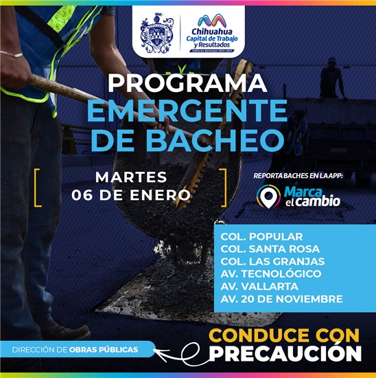 SEIS ZONAS TENDRÁN BACHEO ESTE MARTES 6 DE ENERO: MUNICIPIO