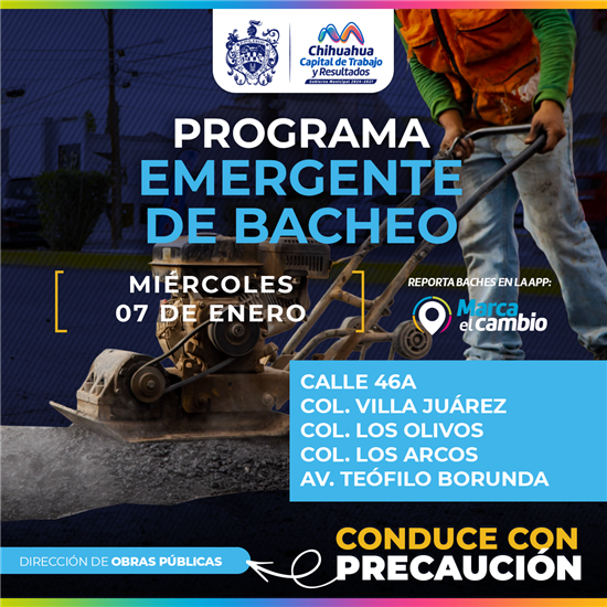 ATENDERÁ MUNICIPIO CINCO ZONAS CON BACHEO ESTE MIÉRCOLES 7 DE ENERO
