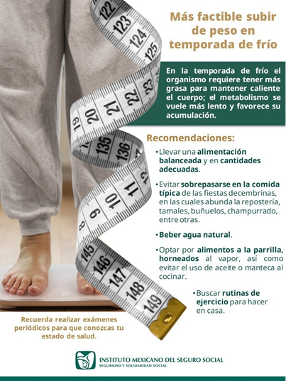 ADVIERTE IMSS CHIHUAHUA SOBRE AUMENTO DE PESO EN TEMPORADA DE FRÍO