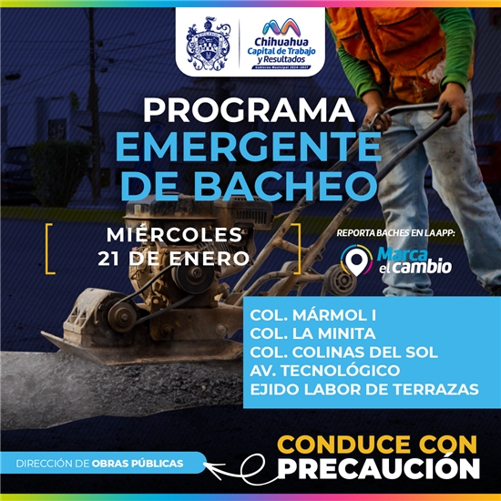 CINCO ZONAS TENDRÁN BACHEO ESTE MIÉRCOLES 21 DE ENERO: MUNICIPIO