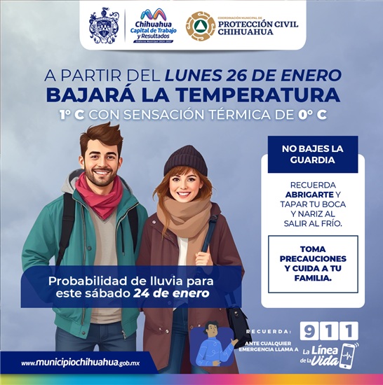 CUIDADO CON EL FRÍO, MÍNIMAS DE HASTA 1°C LA SIGUIENTE SEMANA: PROTECCIÓN CIVIL MUNICIPAL