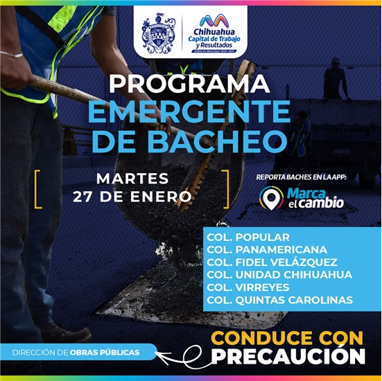 SEIS ZONAS TENDRÁN BACHEO ESTE MARTES 27 DE ENERO: MUNICIPIO