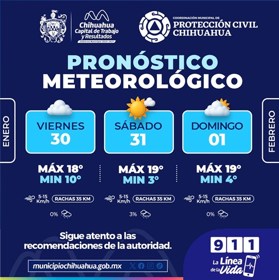 PRONOSTICAN FIN DE SEMANA CON MAÑANAS FRÍAS Y CIELO MAYORMENTE NUBLADO EN CHIHUAHUA CAPITAL