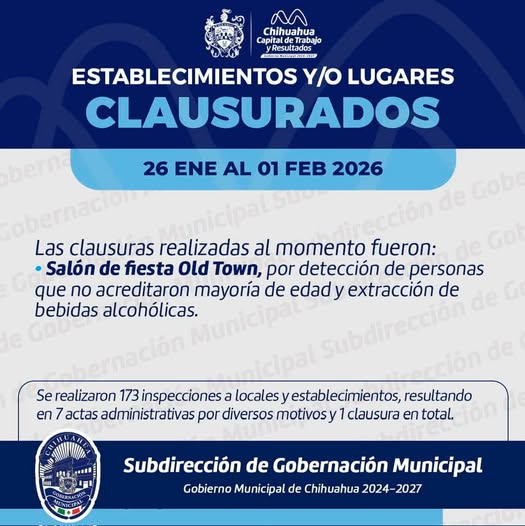 ESTABLECIMIENTOS  CLAUSURADOS DEL  26 DE ENERO AL 1 DE FEBRERO 2026