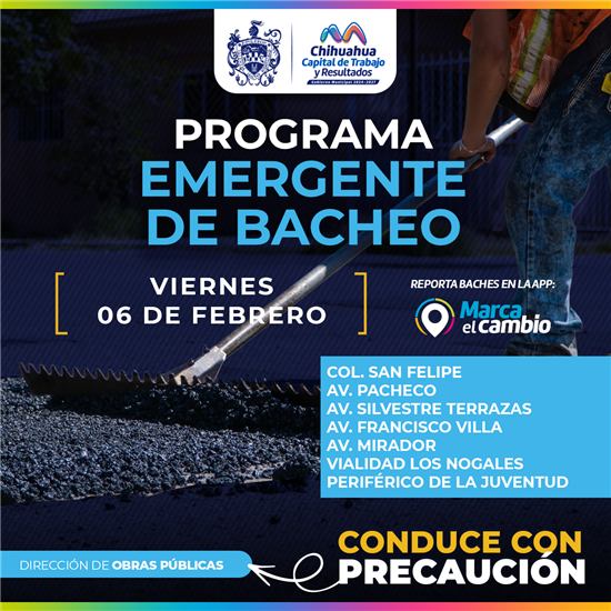 ATENDERÁ MUNICIPIO CON BACHEO SIETE ZONAS ESTE VIERNES 6 DE FEBRERO