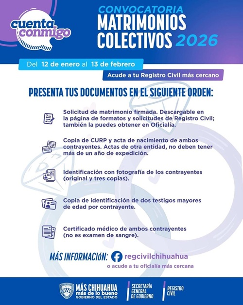 ÚLTIMOS DÍAS PARA INSCRIBIRSE EN MATRIMONIOS COLECTIVOS 2026